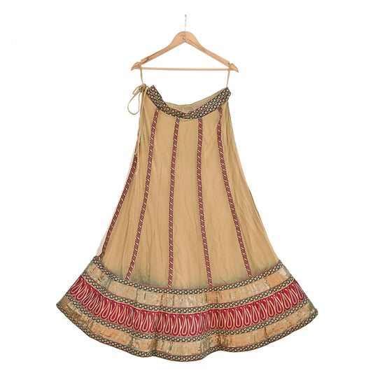 Indian Vintage Beige Net Hand Embroidered Skirt Bridal Party Wear Bollywood Lehenga Zardozi/ Dabka, Zari