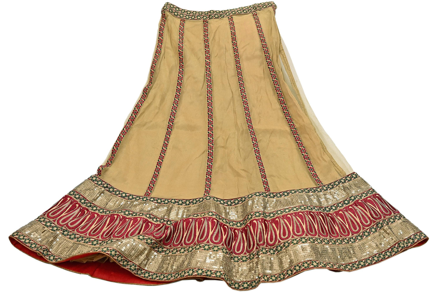 Indian Vintage Beige Net Hand Embroidered Skirt Bridal Party Wear Bollywood Lehenga Zardozi/ Dabka, Zari