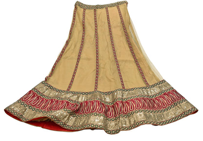 Indian Vintage Beige Net Hand Embroidered Skirt Bridal Party Wear Bollywood Lehenga Zardozi/ Dabka, Zari