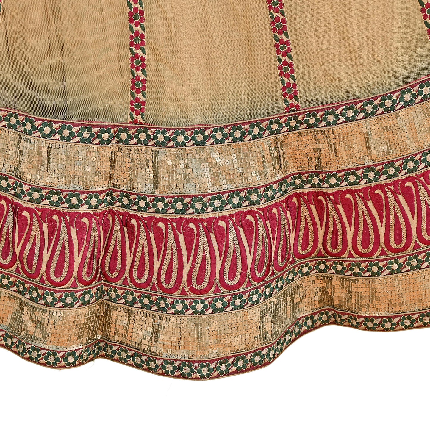 Indian Vintage Beige Net Hand Embroidered Skirt Bridal Party Wear Bollywood Lehenga Zardozi/ Dabka, Zari