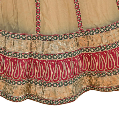 Indian Vintage Beige Net Hand Embroidered Skirt Bridal Party Wear Bollywood Lehenga Zardozi/ Dabka, Zari