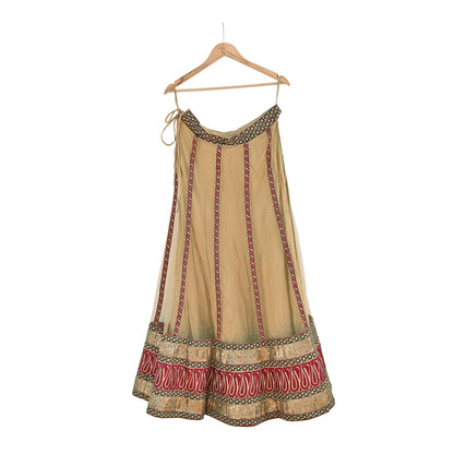 Indian Vintage Beige Net Hand Embroidered Skirt Bridal Party Wear Bollywood Lehenga Zardozi/ Dabka, Zari