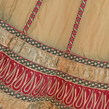 Indian Vintage Beige Net Hand Embroidered Skirt Bridal Party Wear Bollywood Lehenga Zardozi/ Dabka, Zari