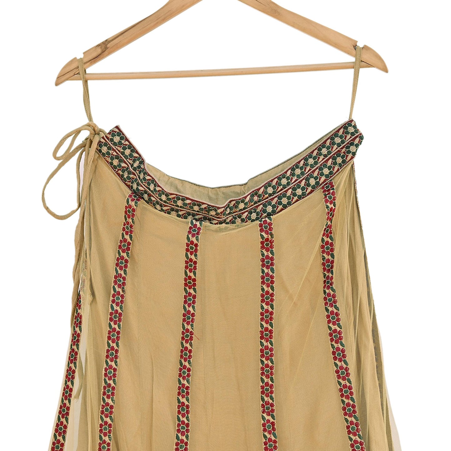 Indian Vintage Beige Net Hand Embroidered Skirt Bridal Party Wear Bollywood Lehenga Zardozi/ Dabka, Zari