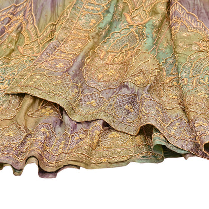 Indian Vintage Heavy Green Pure Silk Hand Embroidered Lehenga/Dupatta party Wear Zardozi/ Dabka, Zari