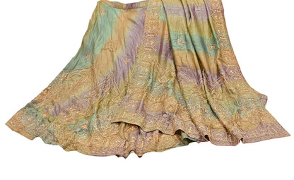 Indian Vintage Heavy Green Pure Silk Hand Embroidered Lehenga/Dupatta party Wear Zardozi/ Dabka, Zari