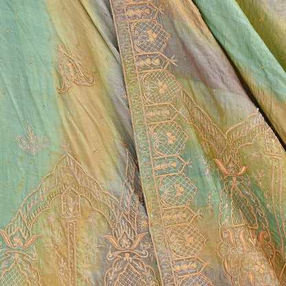 Indian Vintage Heavy Green Pure Silk Hand Embroidered Lehenga/Dupatta party Wear Zardozi/ Dabka, Zari