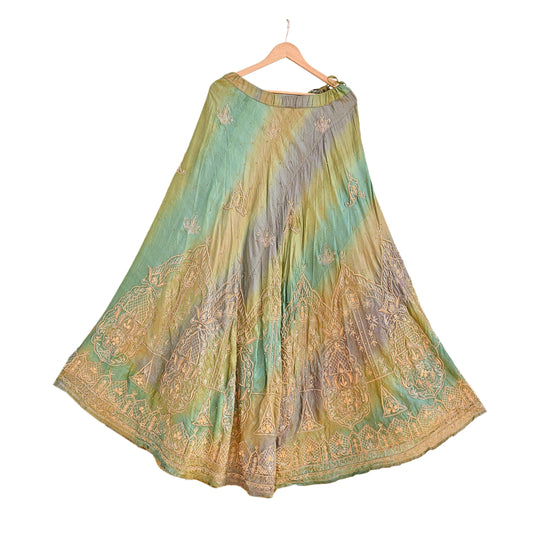 Indian Vintage Green & Purple Pure Silk Hand Embroidered Skirt Bridal Party Wear Bollywood Lehenga Zardozi/ Dabka, Zari