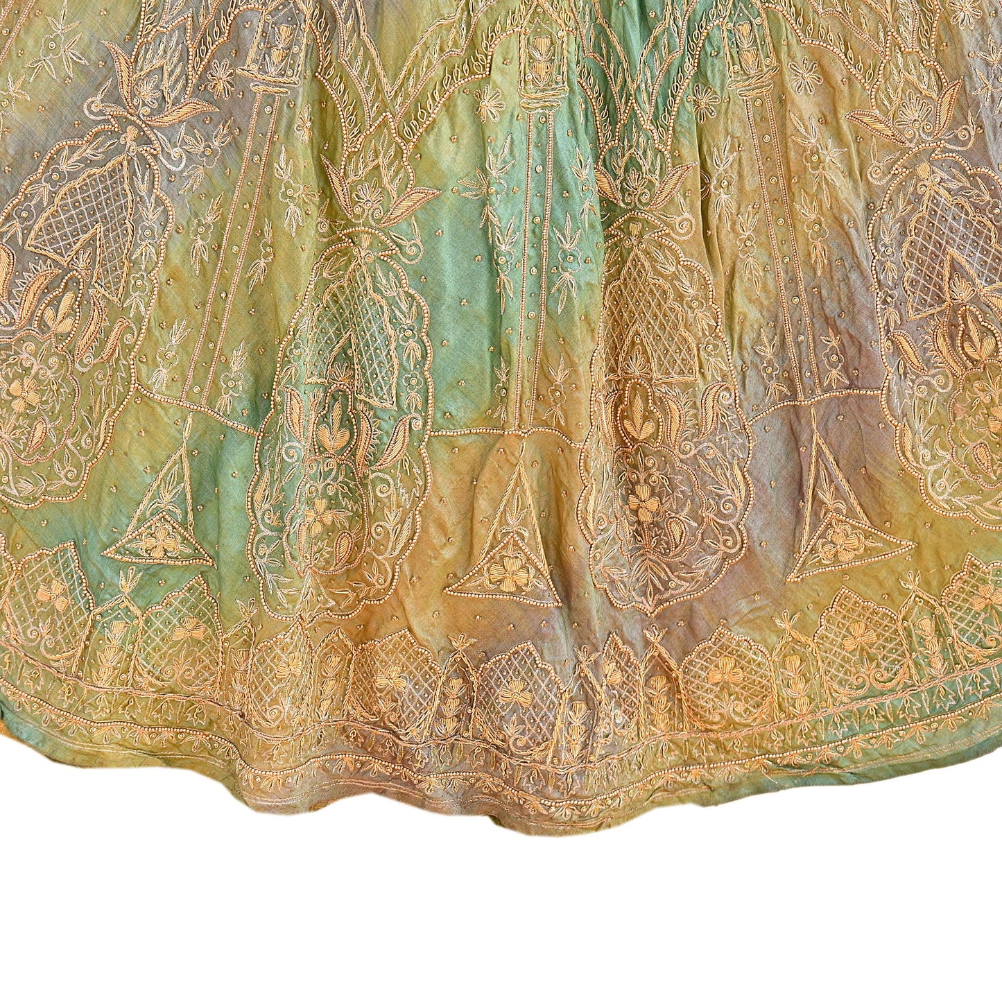Indian Vintage Green & Purple Pure Silk Hand Embroidered Skirt Bridal Party Wear Bollywood Lehenga Zardozi/ Dabka, Zari