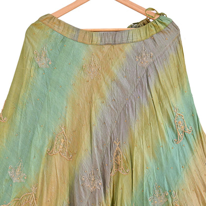 Indian Vintage Green & Purple Pure Silk Hand Embroidered Skirt Bridal Party Wear Bollywood Lehenga Zardozi/ Dabka, Zari