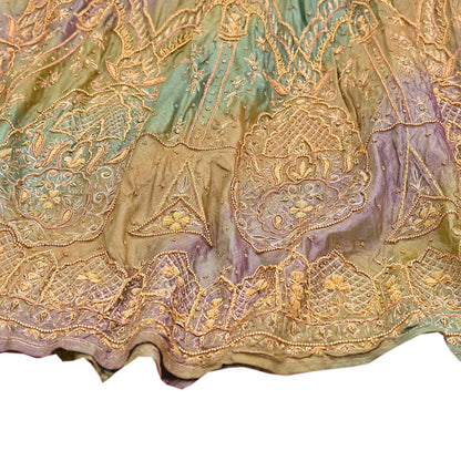 Indian Vintage Green & Purple Pure Silk Hand Embroidered Skirt Bridal Party Wear Bollywood Lehenga Zardozi/ Dabka, Zari