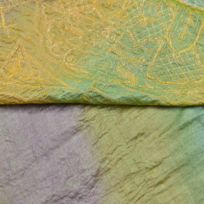 Indian Vintage Green & Purple Dupatta Pure Silk Long Stole Hand Embroidered Scarves Sequins Veil Wrap Hijab