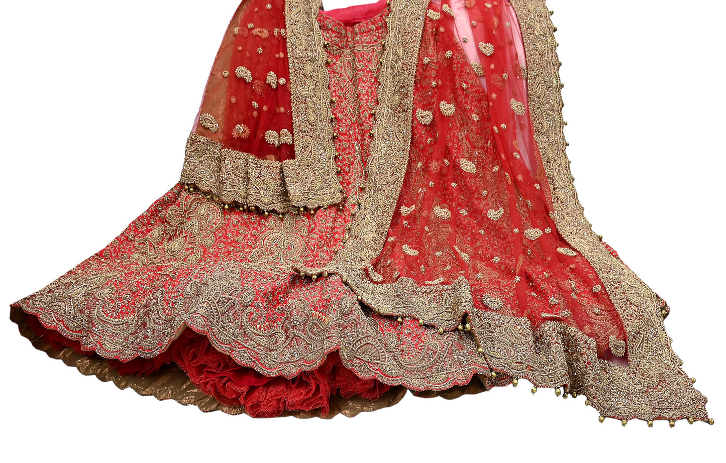 Indian Vintage Hand Embroidered Red Raw Silk Lehenga 2pcs Set, Bollywood Wedding Wear