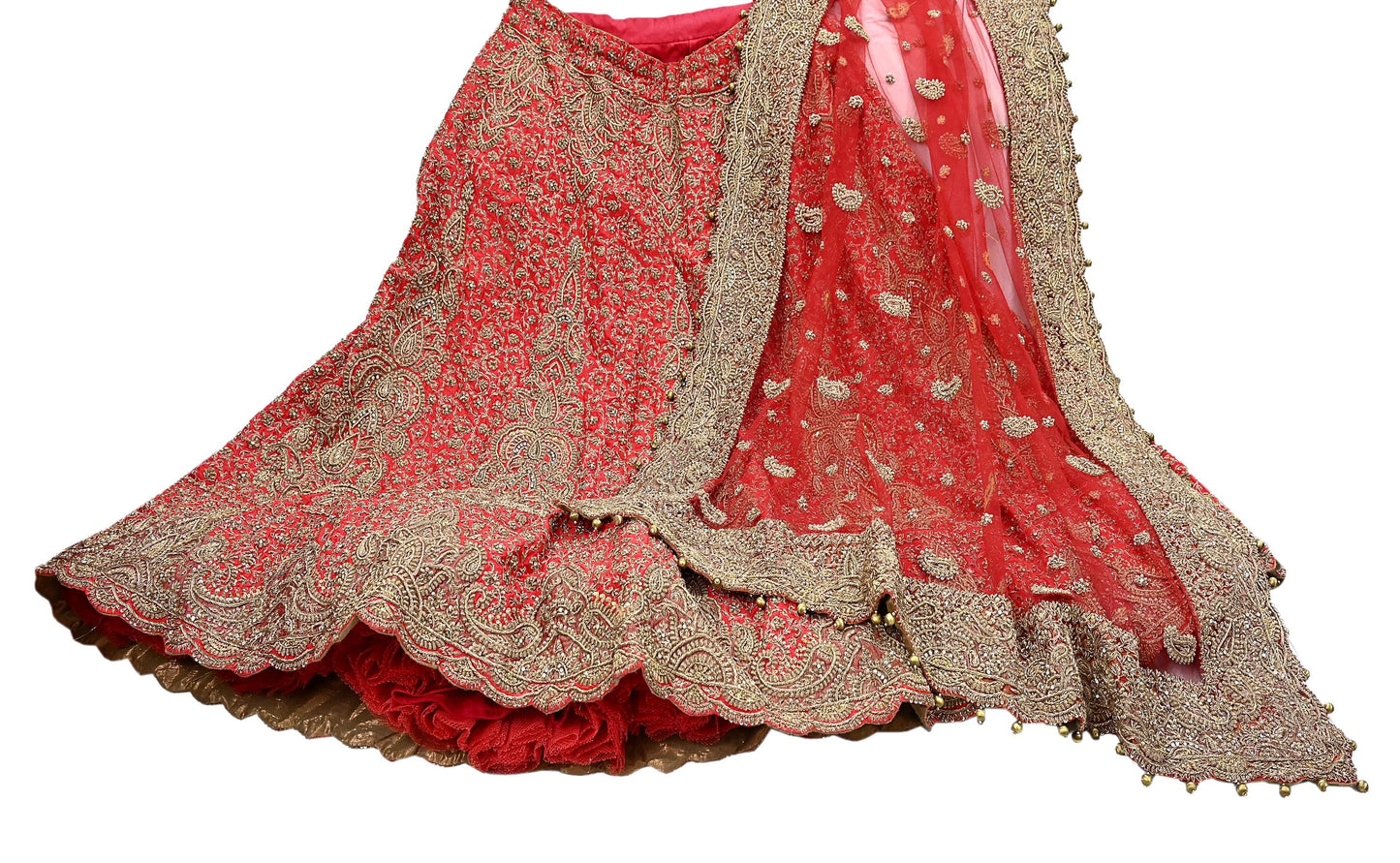 Indian Vintage Hand Embroidered Red Raw Silk Lehenga 2pcs Set, Bollywood Wedding Wear