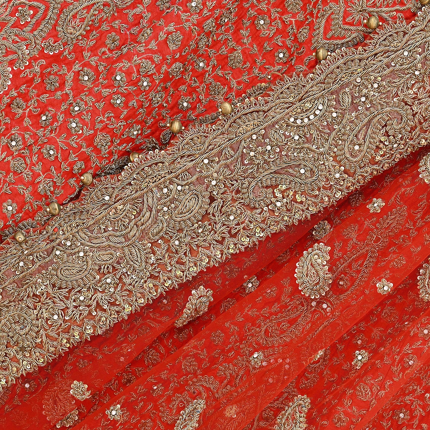 Indian Vintage Hand Embroidered Red Raw Silk Lehenga 2pcs Set, Bollywood Wedding Wear