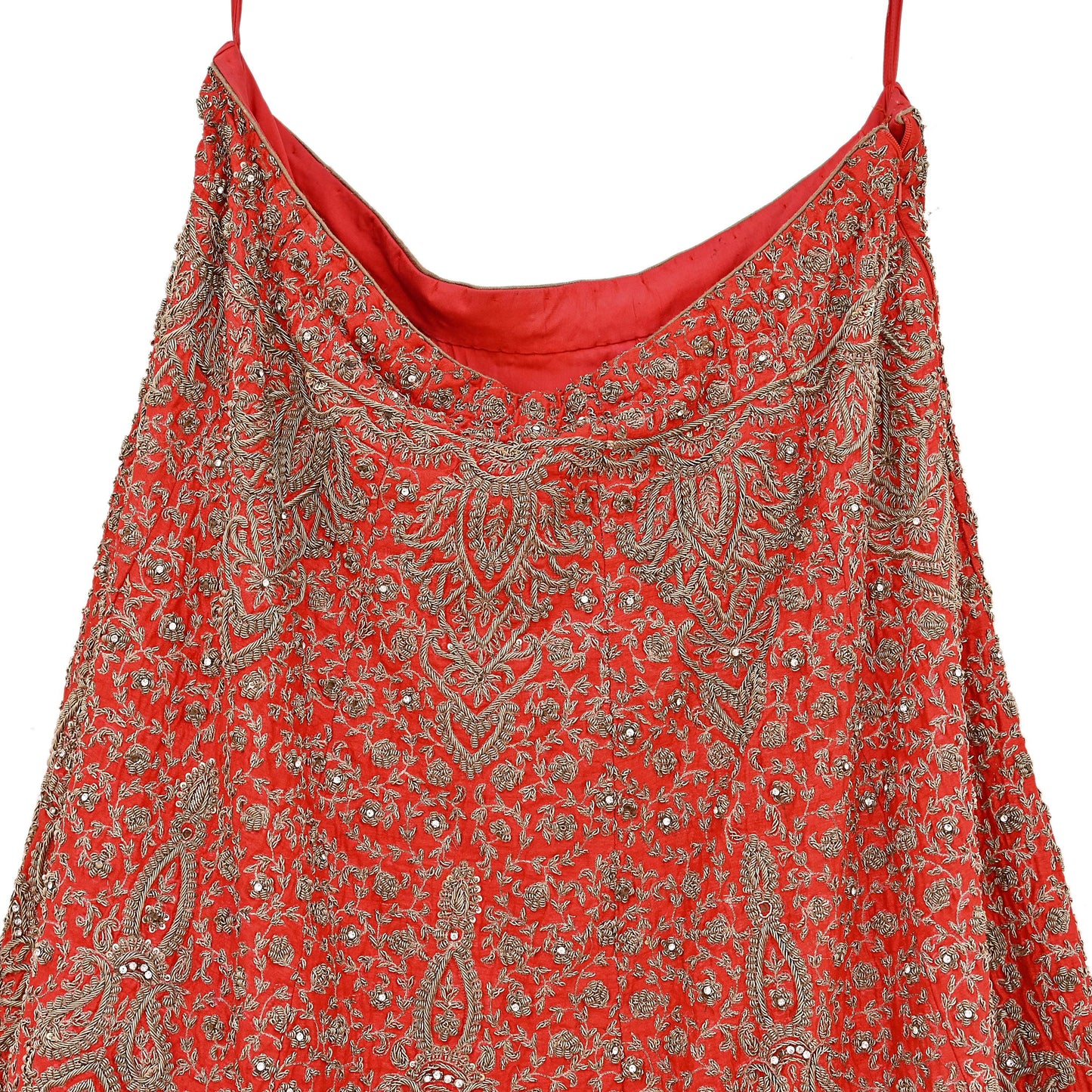 Indian VIntage Heavy Red Hand Embroidered Lehenga/Skirt Bridal Wear Zardozi/ Dabka Bollywood skirt party wear