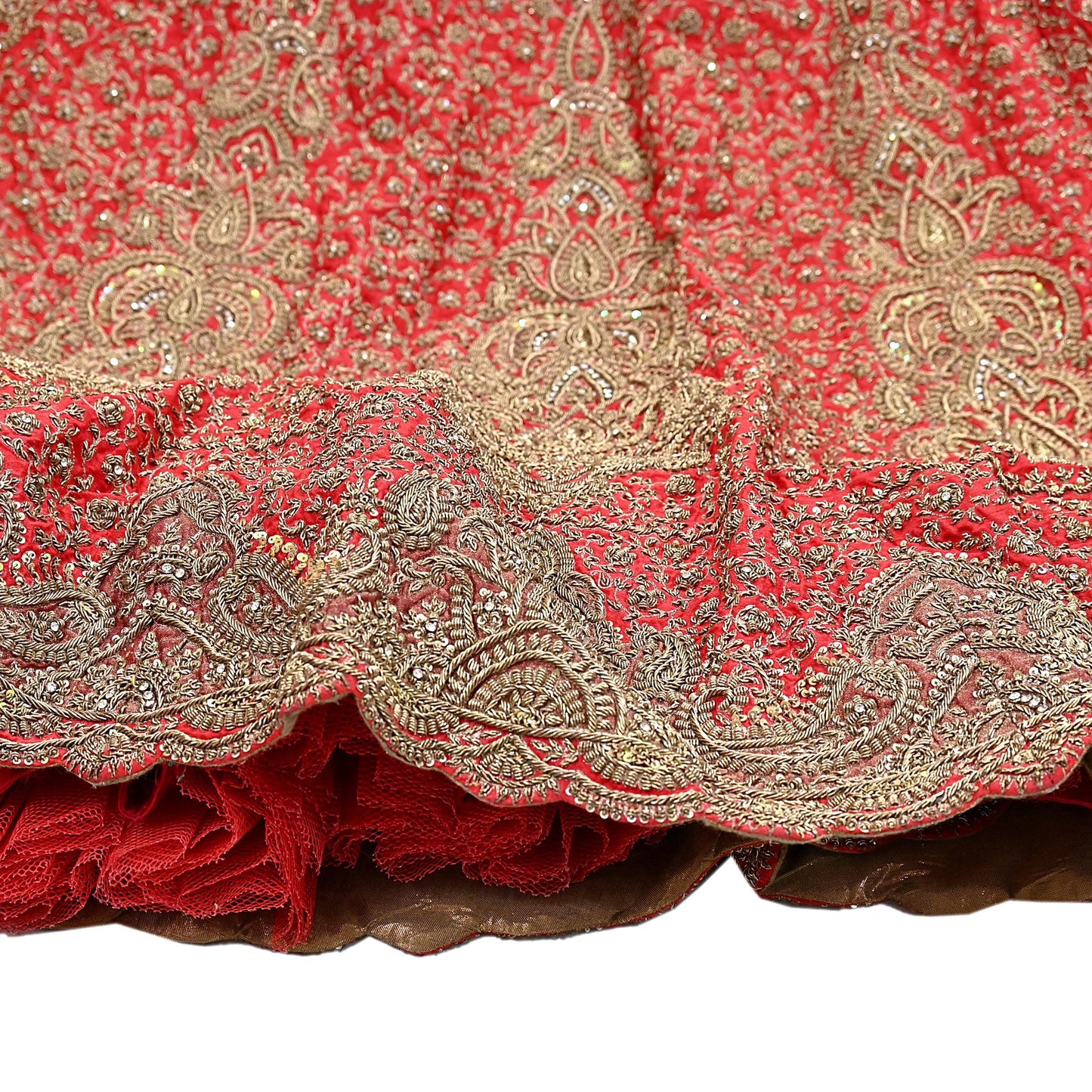 Indian VIntage Heavy Red Hand Embroidered Lehenga/Skirt Bridal Wear Zardozi/ Dabka Bollywood skirt party wear