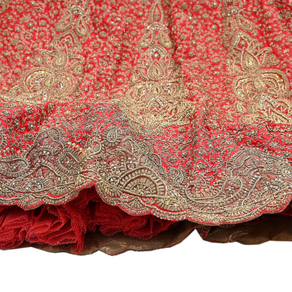 Indian VIntage Heavy Red Hand Embroidered Lehenga/Skirt Bridal Wear Zardozi/ Dabka Bollywood skirt party wear