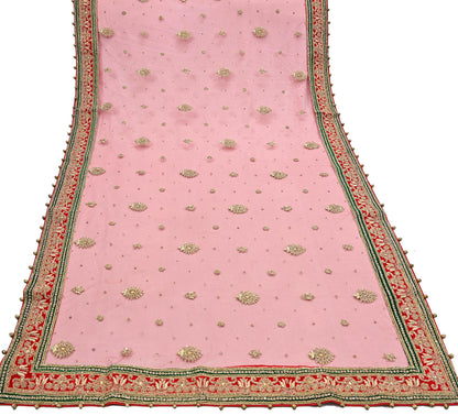 Indian Vintage Heavy Bridal Red Dupatta Net Mesh Long Stole Hand Embroidered Scarves Golden Zardozi Dabka Zari Sequins Wedding Veil Hijab