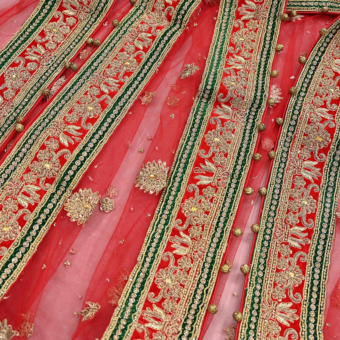 Indian Vintage Heavy Bridal Red Dupatta Net Mesh Long Stole Hand Embroidered Scarves Golden Zardozi Dabka Zari Sequins Wedding Veil Hijab