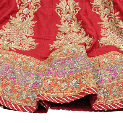 Indian Vintage Red Raw Silk Bridal Skirt, Gota patti Work Lehenga, Hand Embroidered Wedding Wear, Designer Abu Jani Festive Outfit