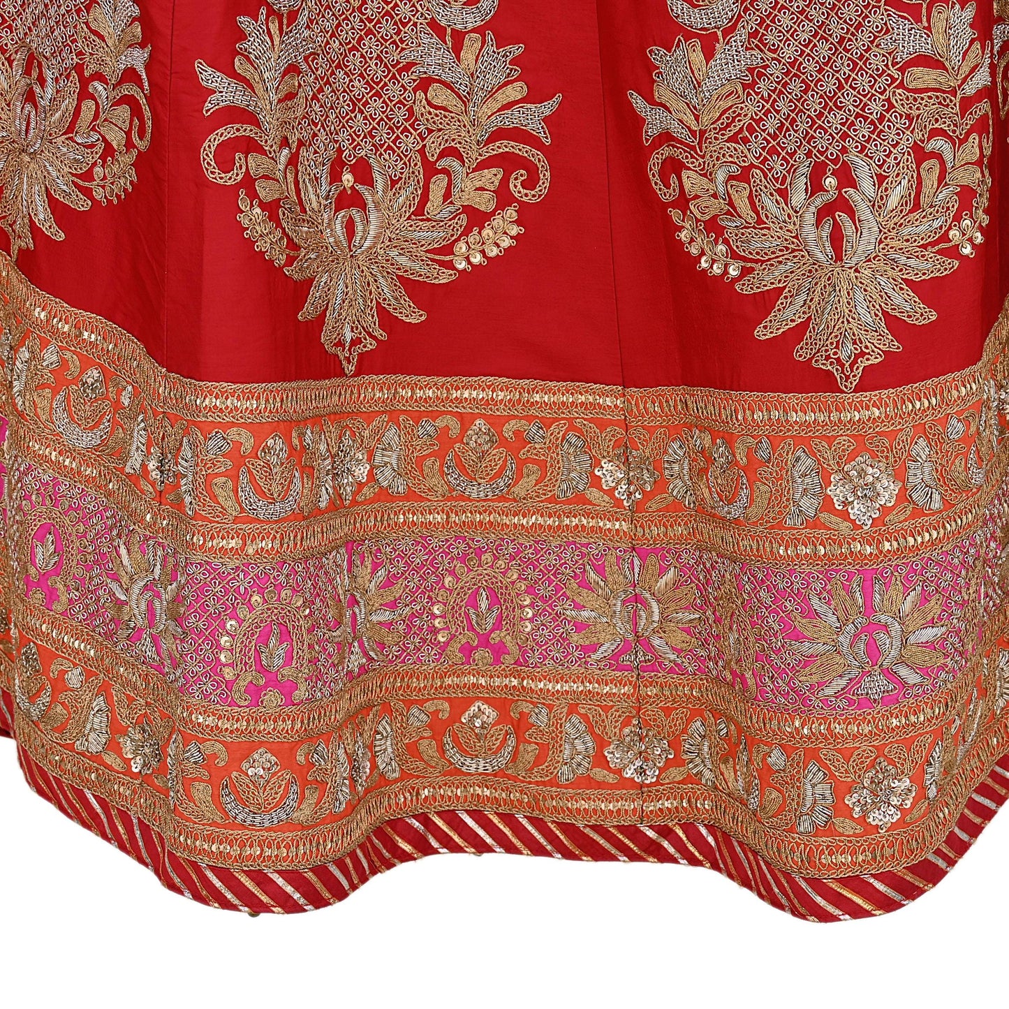 Indian Vintage Red Raw Silk Bridal Skirt, Gota patti Work Lehenga, Hand Embroidered Wedding Wear, Designer Abu Jani Festive Outfit