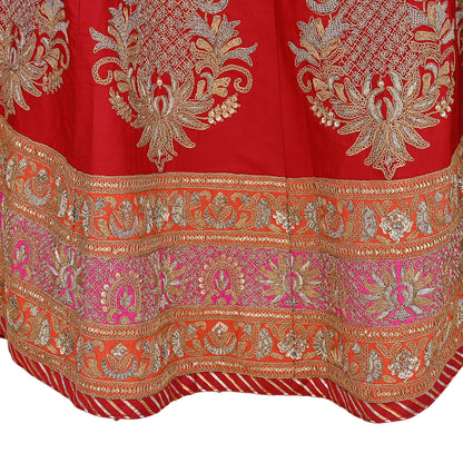 Indian Vintage Red Raw Silk Bridal Skirt, Gota patti Work Lehenga, Hand Embroidered Wedding Wear, Designer Abu Jani Festive Outfit
