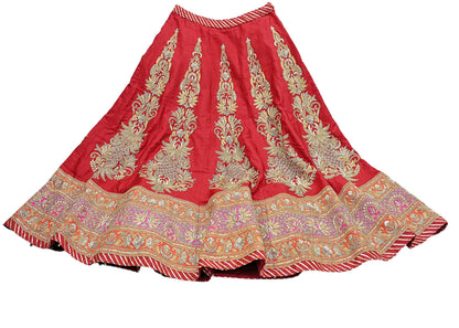 Indian Vintage Red Raw Silk Bridal Skirt, Gota patti Work Lehenga, Hand Embroidered Wedding Wear, Designer Abu Jani Festive Outfit