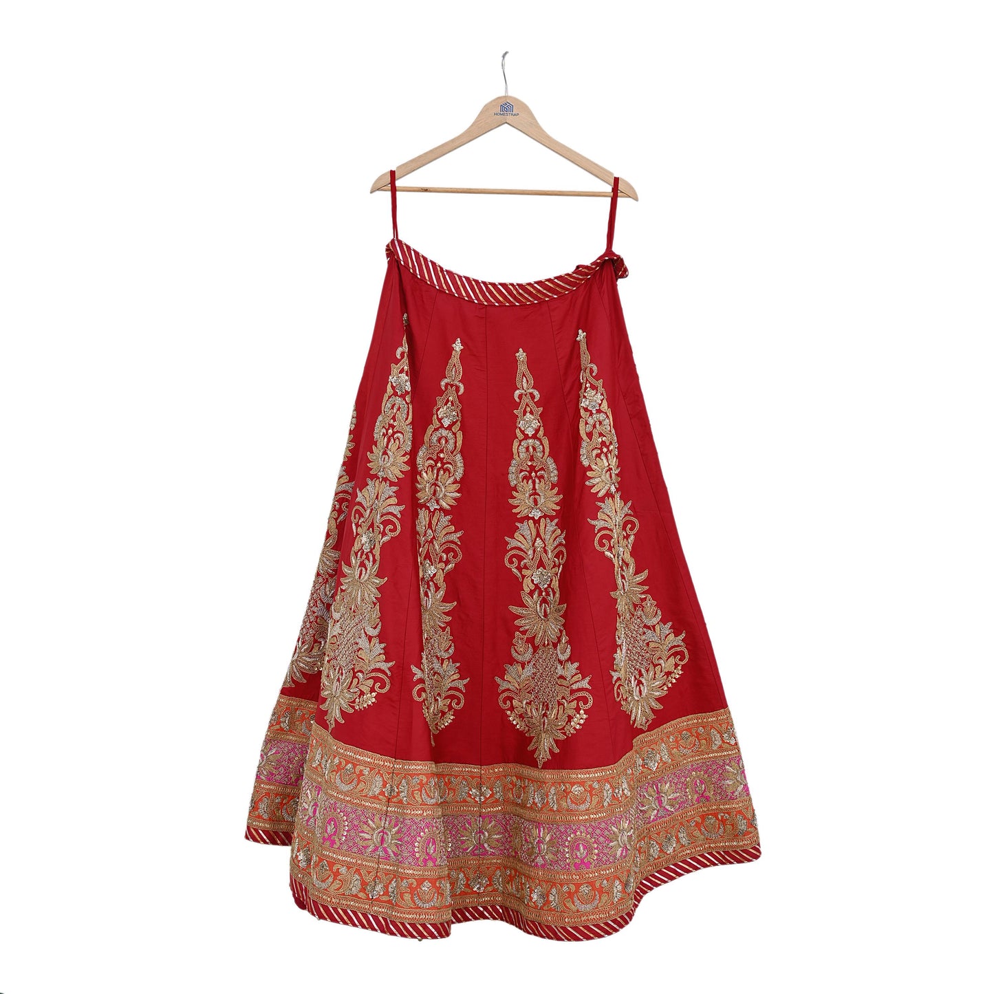 Indian Vintage Red Raw Silk Bridal Skirt, Gota patti Work Lehenga, Hand Embroidered Wedding Wear, Designer Abu Jani Festive Outfit