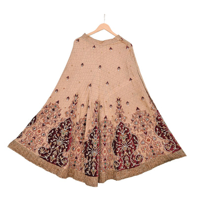 Party wear Heavy Beige Pure Satin Silk Hand Embroidered Lehenga Skirt by Designer Tarun Tahiliani Bridal Wear Indian Couture Fashion