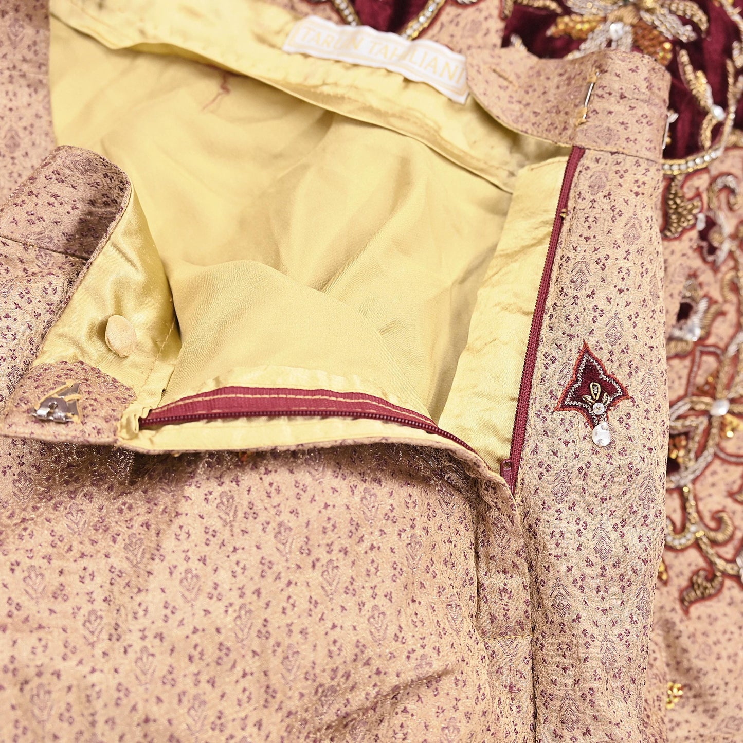 Party wear Heavy Beige Pure Satin Silk Hand Embroidered Lehenga Skirt by Designer Tarun Tahiliani Bridal Wear Indian Couture Fashion
