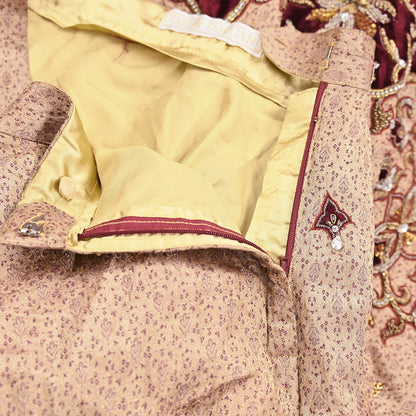 Party wear Heavy Beige Pure Satin Silk Hand Embroidered Lehenga Skirt by Designer Tarun Tahiliani Bridal Wear Indian Couture Fashion
