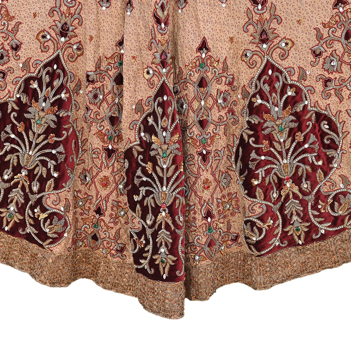 Party wear Heavy Beige Pure Satin Silk Hand Embroidered Lehenga Skirt by Designer Tarun Tahiliani Bridal Wear Indian Couture Fashion