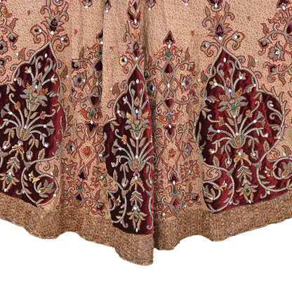 Party wear Heavy Beige Pure Satin Silk Hand Embroidered Lehenga Skirt by Designer Tarun Tahiliani Bridal Wear Indian Couture Fashion