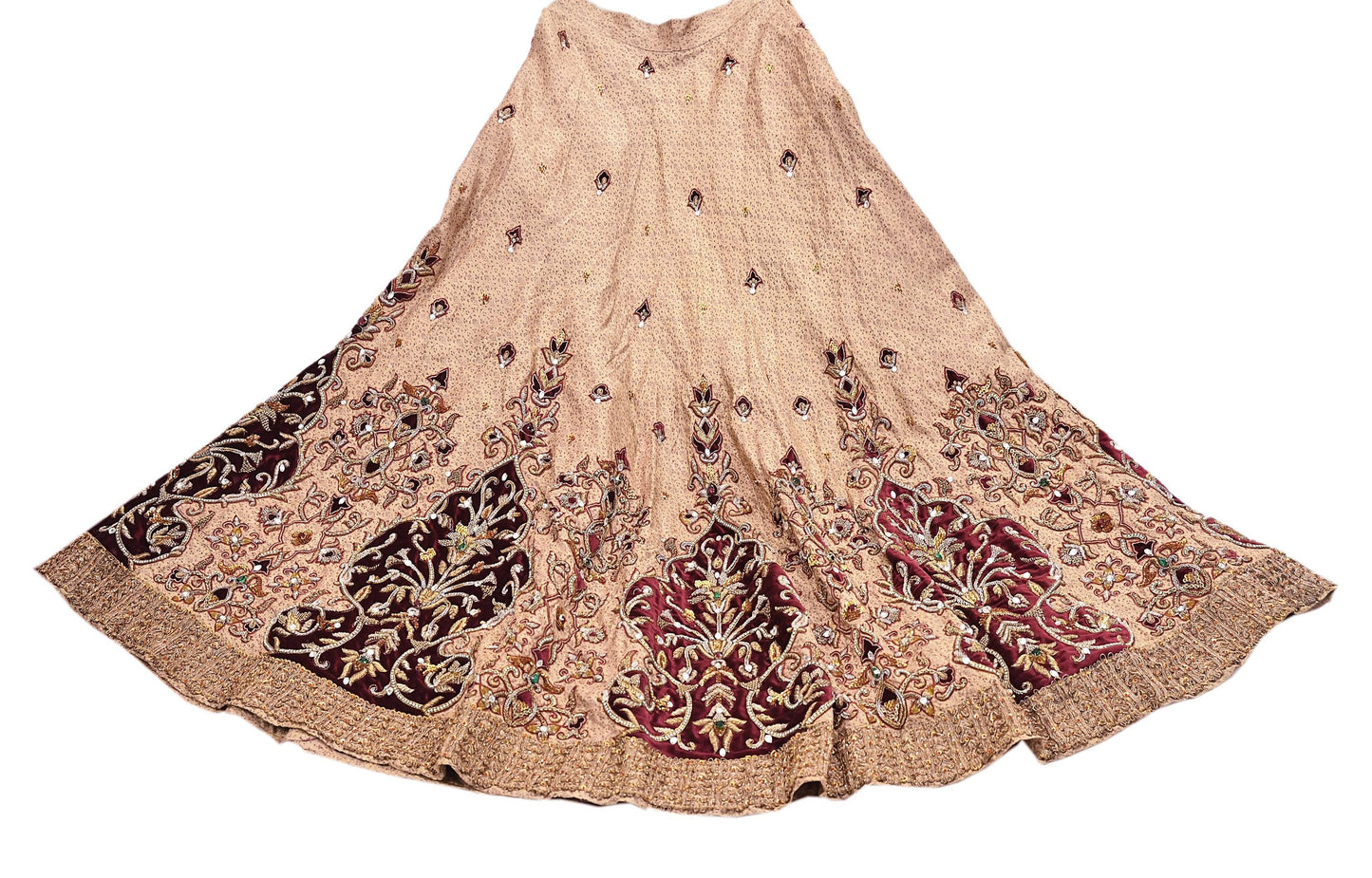Party wear Heavy Beige Pure Satin Silk Hand Embroidered Lehenga Skirt by Designer Tarun Tahiliani Bridal Wear Indian Couture Fashion