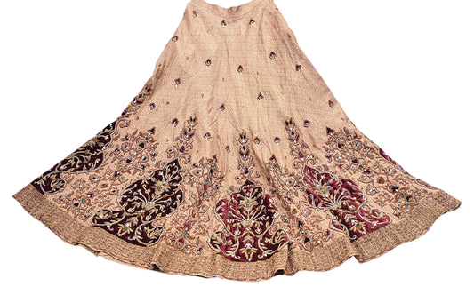 Party wear Heavy Beige Pure Satin Silk Hand Embroidered Lehenga Skirt by Designer Tarun Tahiliani Bridal Wear Indian Couture Fashion