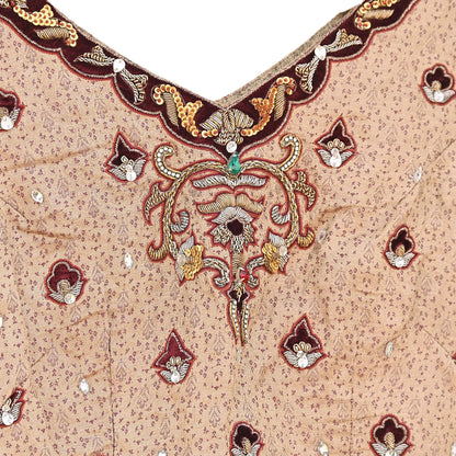 Indian Pre-owned Beige Satin Silk Hand Embroidered By Designer Tarun Tahiliani Blouse/Top/Crop M Size Party wear Bollywood