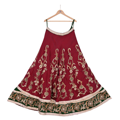 Party wear Heavy Maroon Raw Silk Hand Embroidered Lehenga Skirt by Designer Anamika Khanna Bridal Wear Indian Couture Fashion