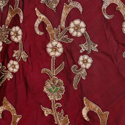 Party wear Heavy Maroon Raw Silk Hand Embroidered Lehenga Skirt by Designer Anamika Khanna Bridal Wear Indian Couture Fashion