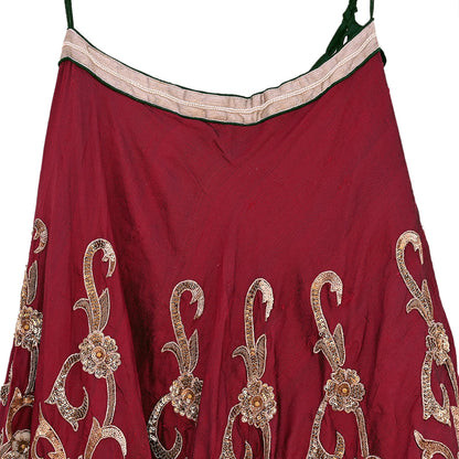 Party wear Heavy Maroon Raw Silk Hand Embroidered Lehenga Skirt by Designer Anamika Khanna Bridal Wear Indian Couture Fashion