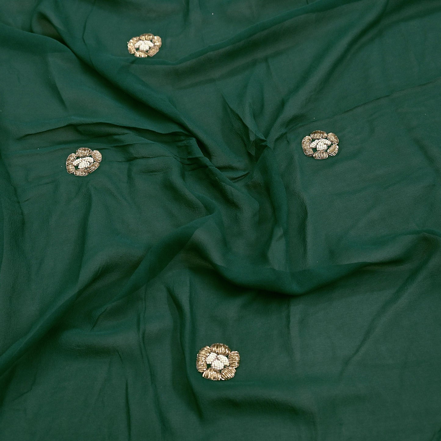 Indian Vintage Heavy Bottle Green Pure Georgette Silk Hand Embroidered Dupatta Designer By Anamika Khanna Bridal Wear Dabka Veil Hijab