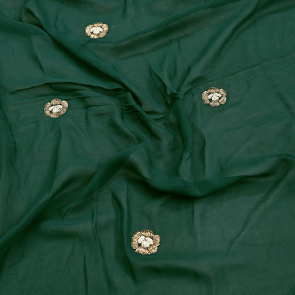 Indian Vintage Heavy Bottle Green Pure Georgette Silk Hand Embroidered Dupatta Designer By Anamika Khanna Bridal Wear Dabka Veil Hijab