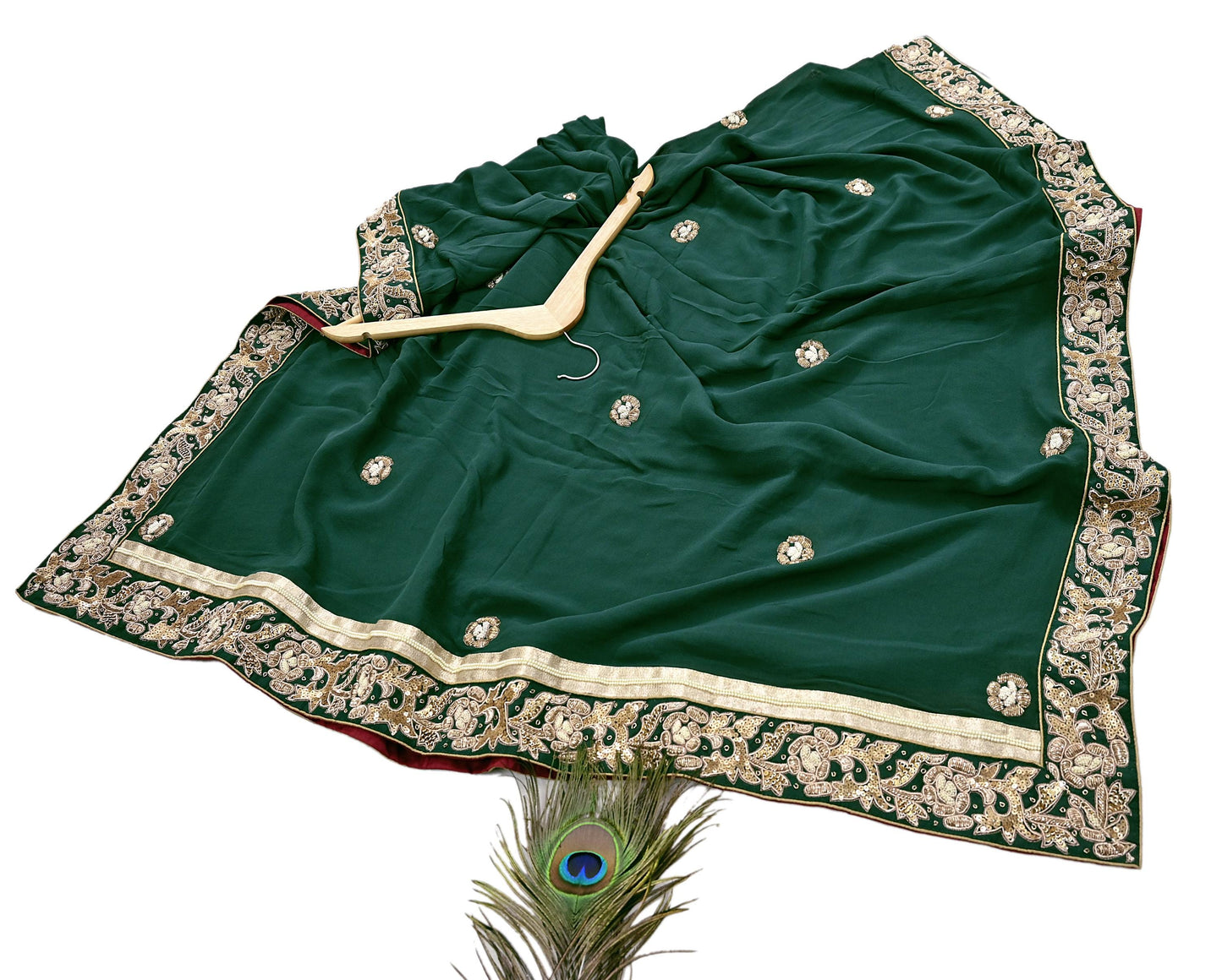 Indian Vintage Heavy Bottle Green Pure Georgette Silk Hand Embroidered Dupatta Designer By Anamika Khanna Bridal Wear Dabka Veil Hijab