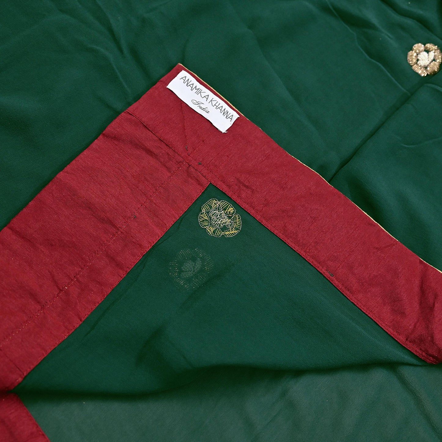 Indian Vintage Heavy Bottle Green Pure Georgette Silk Hand Embroidered Dupatta Designer By Anamika Khanna Bridal Wear Dabka Veil Hijab