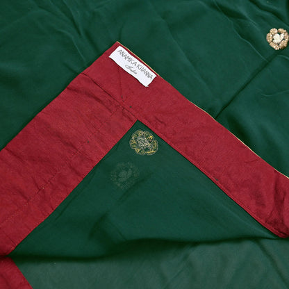 Indian Vintage Heavy Bottle Green Pure Georgette Silk Hand Embroidered Dupatta Designer By Anamika Khanna Bridal Wear Dabka Veil Hijab