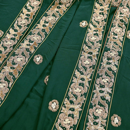 Indian Vintage Heavy Bottle Green Pure Georgette Silk Hand Embroidered Dupatta Designer By Anamika Khanna Bridal Wear Dabka Veil Hijab