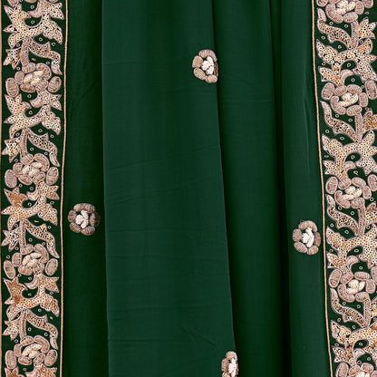 Indian Vintage Heavy Bottle Green Pure Georgette Silk Hand Embroidered Dupatta Designer By Anamika Khanna Bridal Wear Dabka Veil Hijab