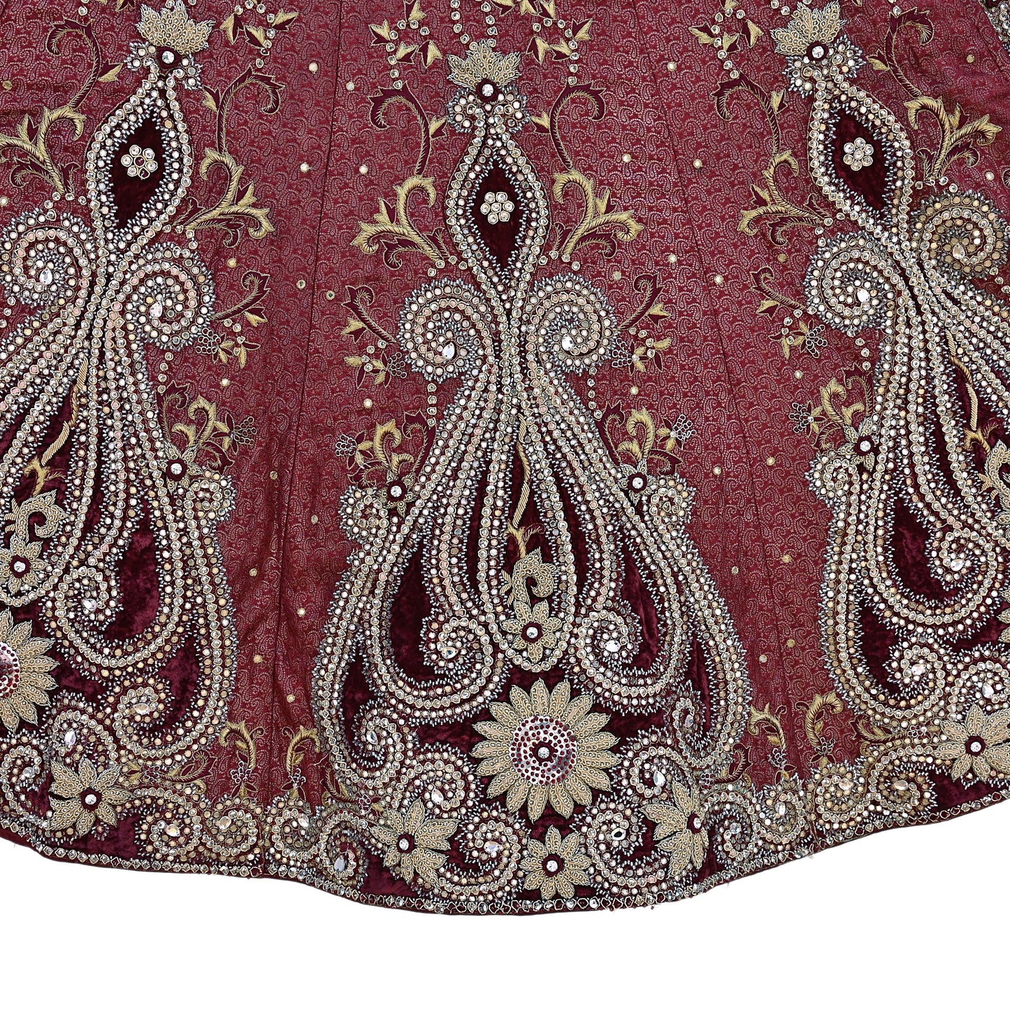 Party wear Heavy Maroon Pure Satin Silk Hand Embroidered Brocade Lehenga Skirt by Designer Tarun Tahiliani Bridal Wear Fashion