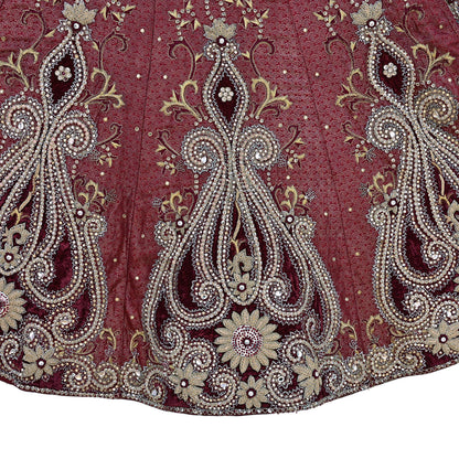 Party wear Heavy Maroon Pure Satin Silk Hand Embroidered Brocade Lehenga Skirt by Designer Tarun Tahiliani Bridal Wear Fashion
