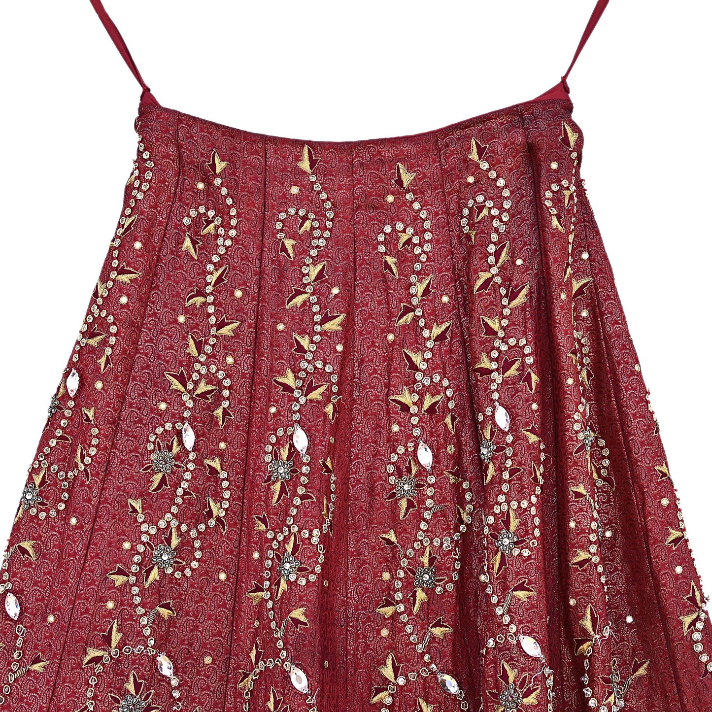 Party wear Heavy Maroon Pure Satin Silk Hand Embroidered Brocade Lehenga Skirt by Designer Tarun Tahiliani Bridal Wear Fashion